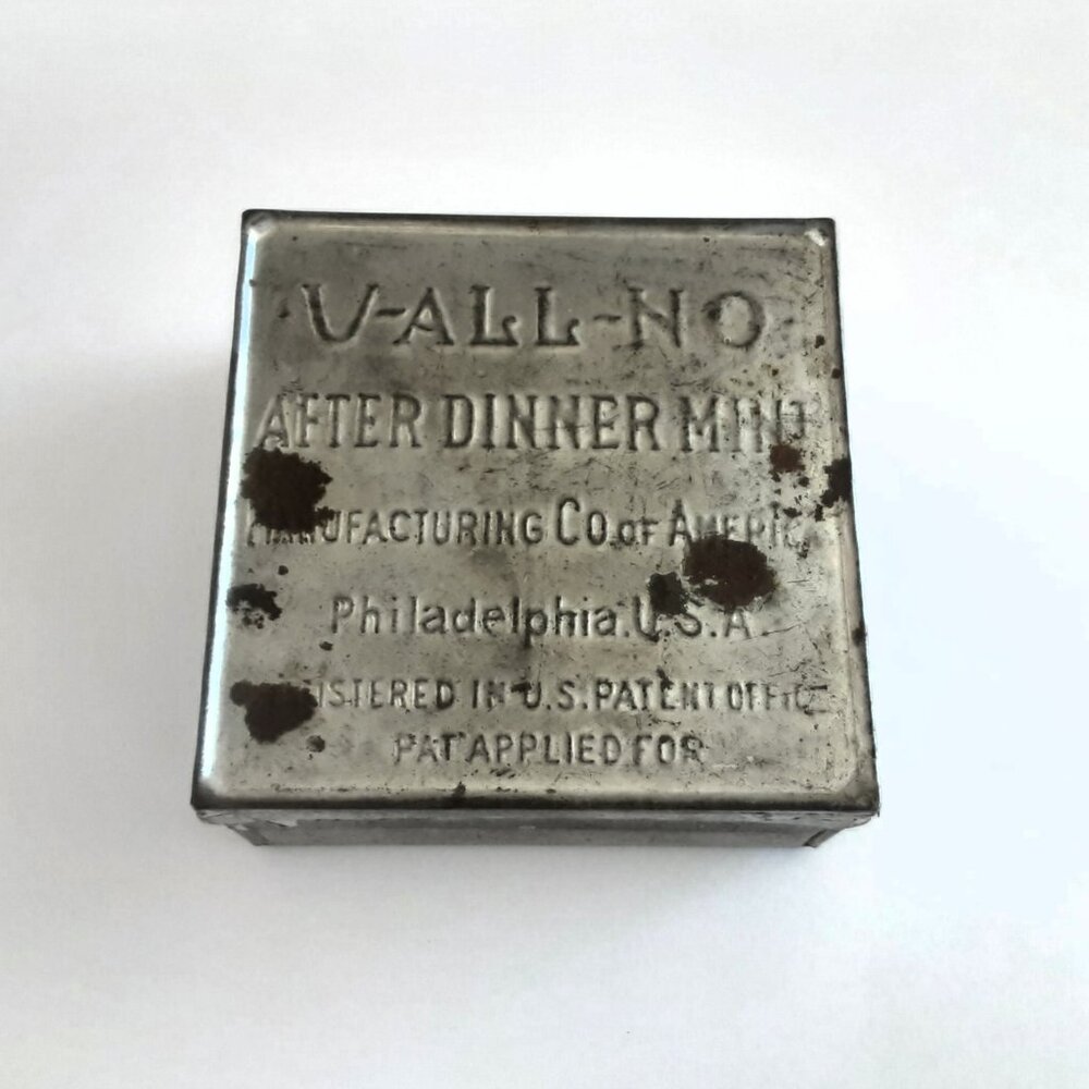 Antique V-All-No Mfg Co of America  after Dinner Mint Tin Box. 1907-1910